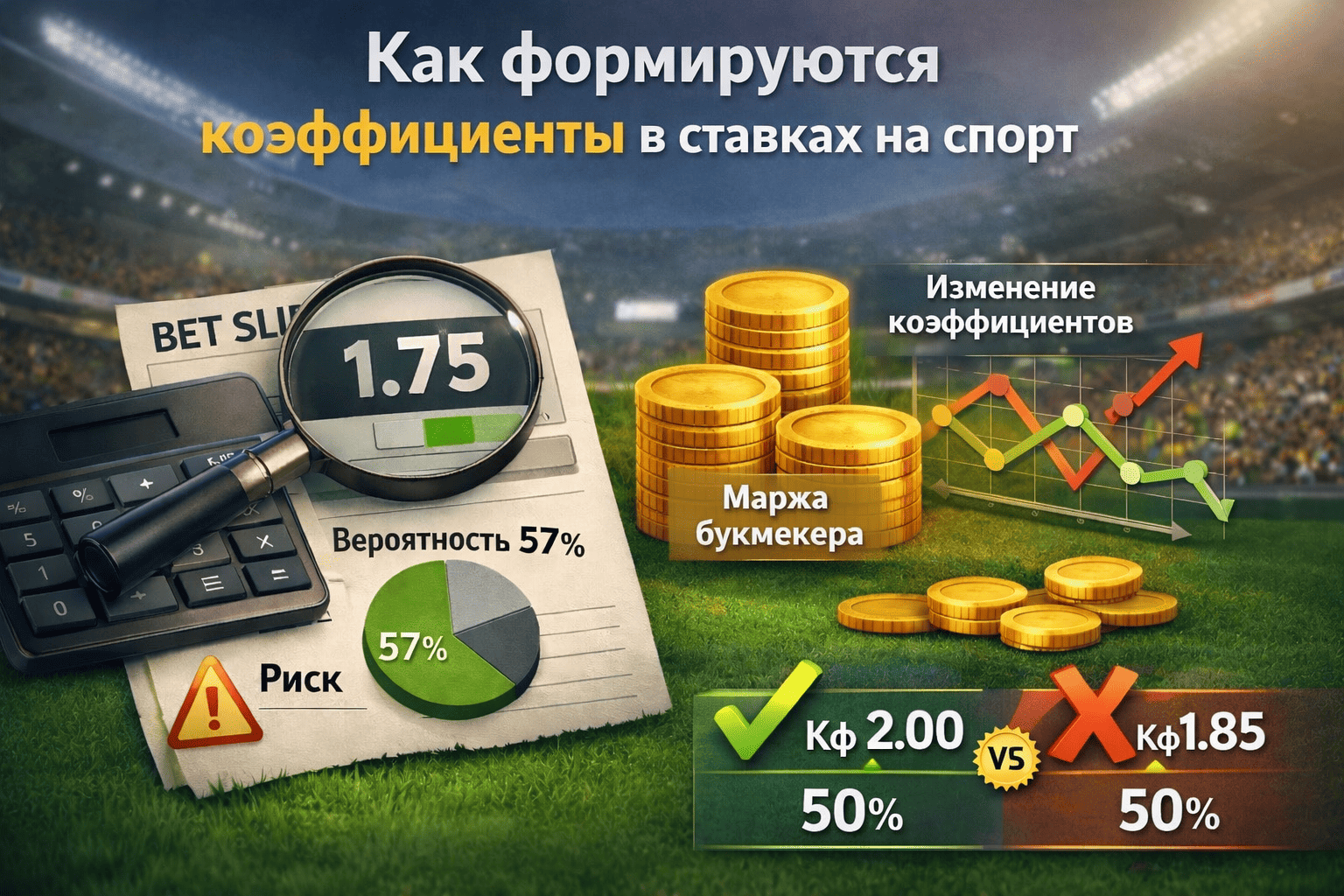 Как формируются коэффициенты в ставках на спорт: простое объяснение вероятностей и маржи букмекера